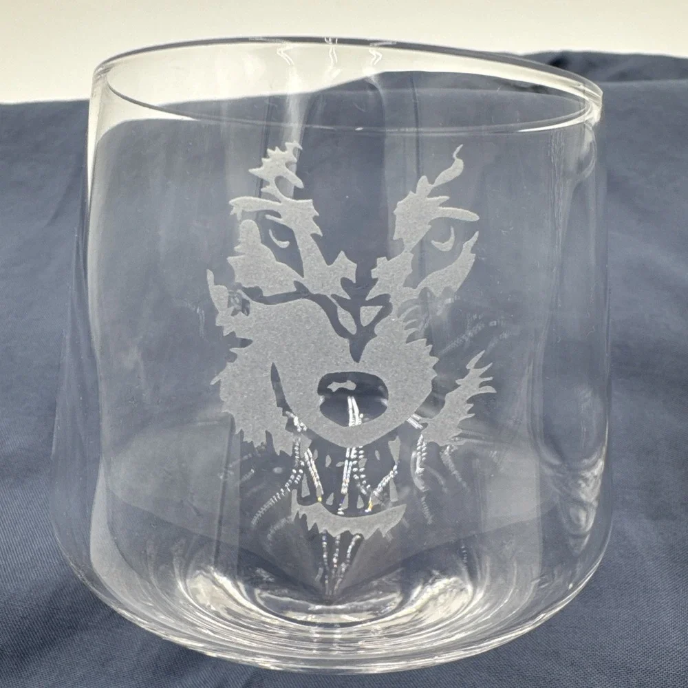 Hand Blown‎ Rolling Whiskey Glass Set Of Two 2 Glasses Barbuzzo Wolf Etched